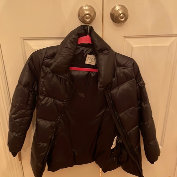 S13 black shiny duck down coat with belt - Picture 3 of 10